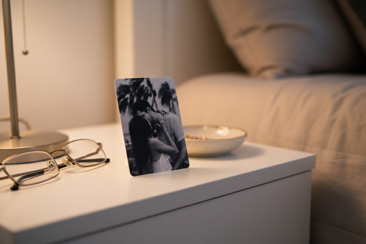 Bolot Studio metal print on nightstand – romantic couple gift bedroom decor metal