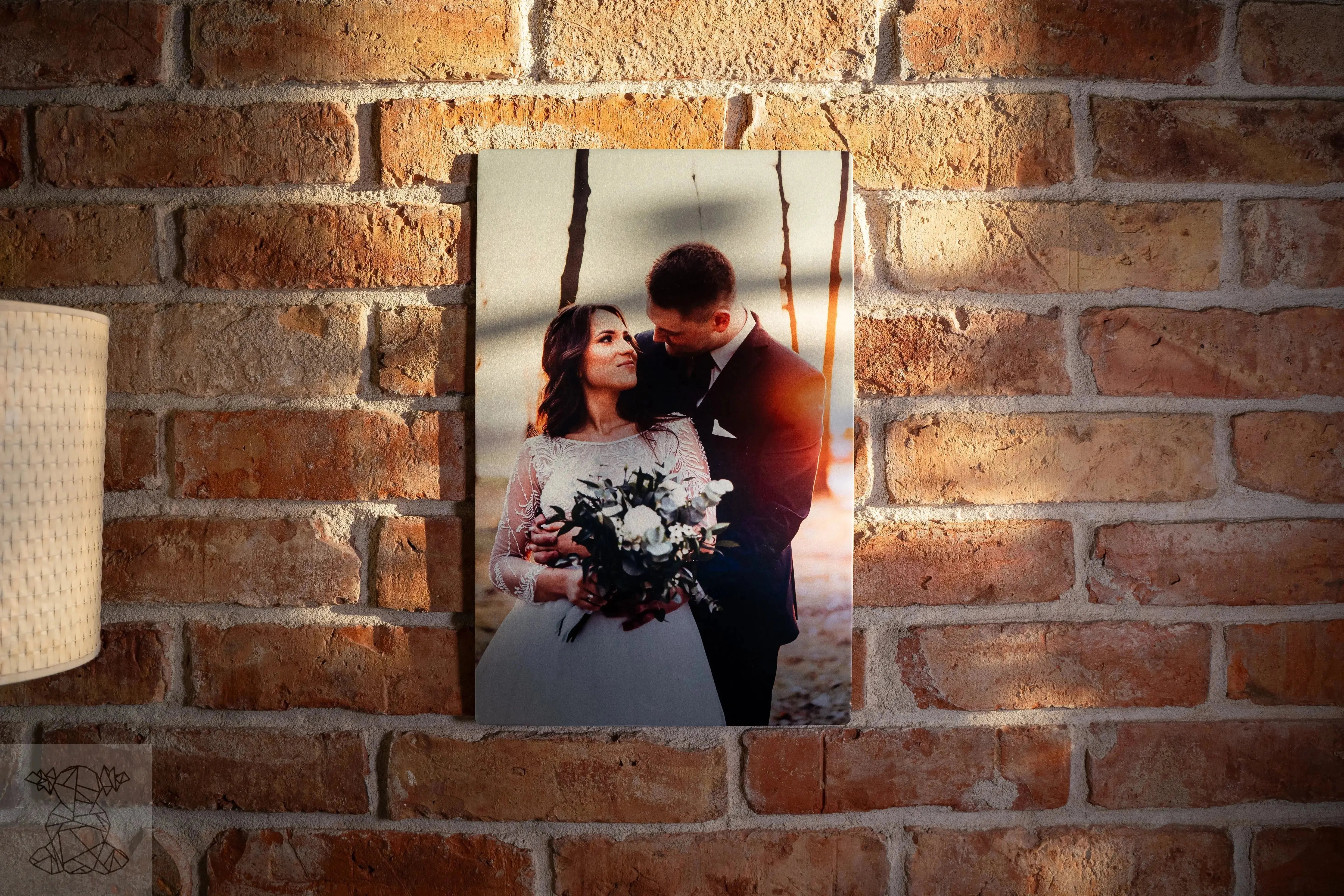 Bolot Studio wedding metal print bride and groom on brick wall – anniversary gift custom photo metal